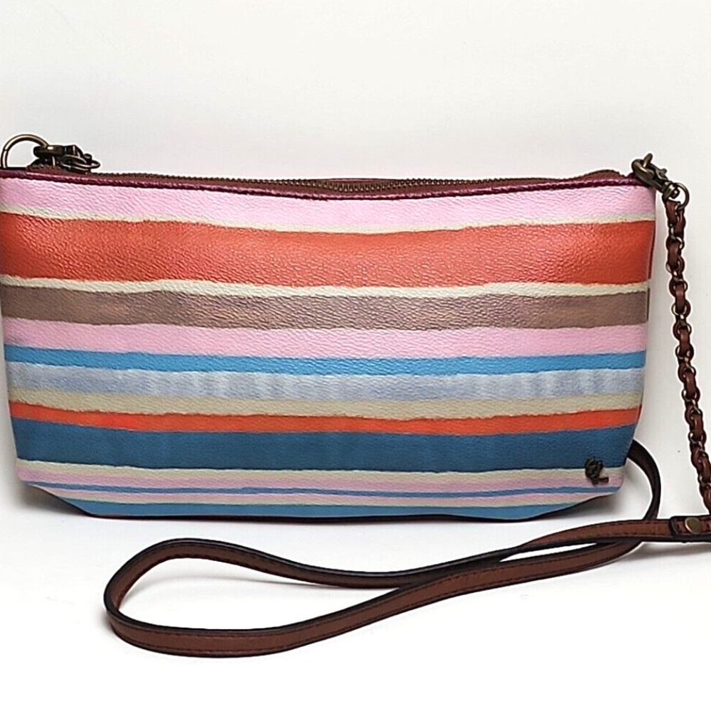 Elliott Lucca Vinyl Crossbody Handbag Pastel Striped Purse